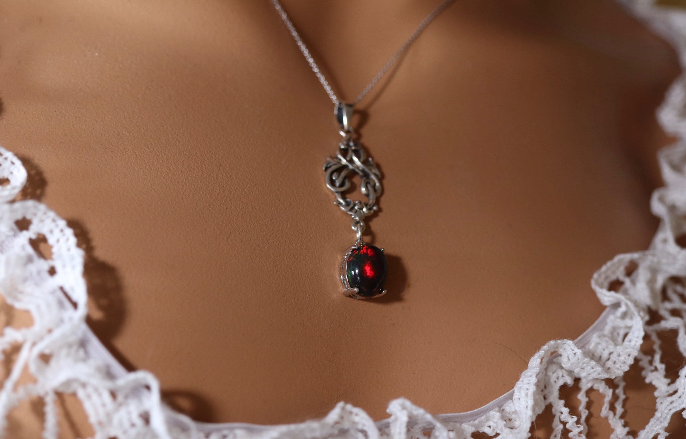 Black Opal Necklace Fire Opal Pendant Victorian Style Rare Black Opal 10th Anniversary Gift Black Opal Gift Natural Black Opal Black Opal Necklace Fire Opal Pendant Victorian Style Rare Black Opal 10th Anniversary Gift Black Opal Gift Natural Black Opal