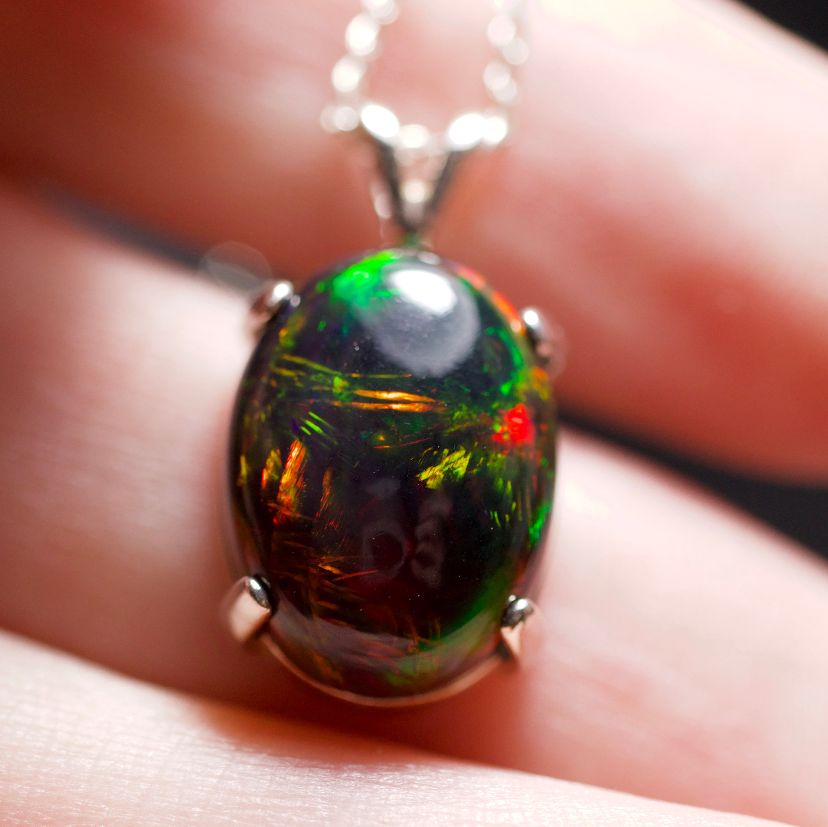 Large opal pendant, genuine fire opal, black opal necklace, graduation ...