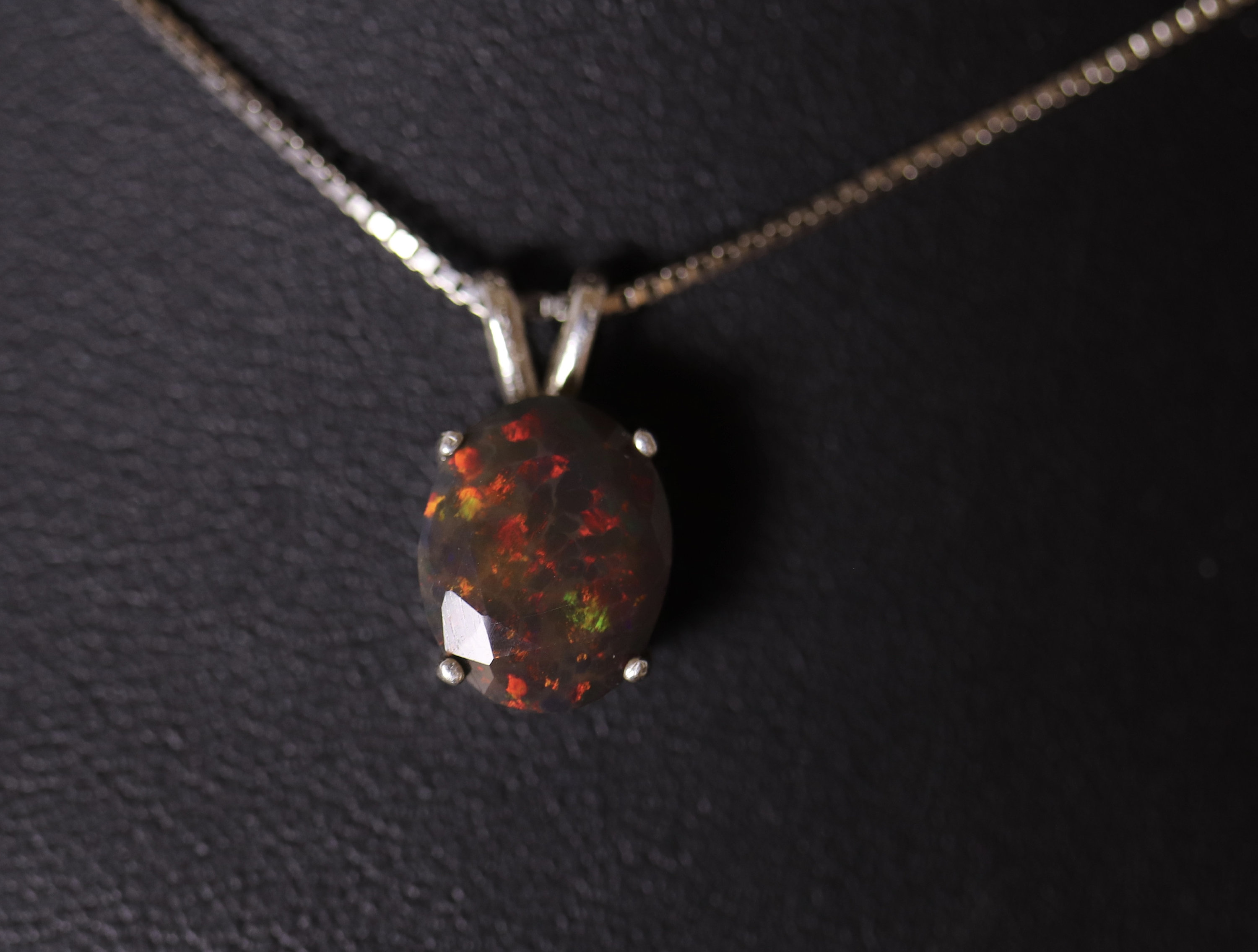 Natural opal necklace, fire opal pendant, genuine black fire opal ...