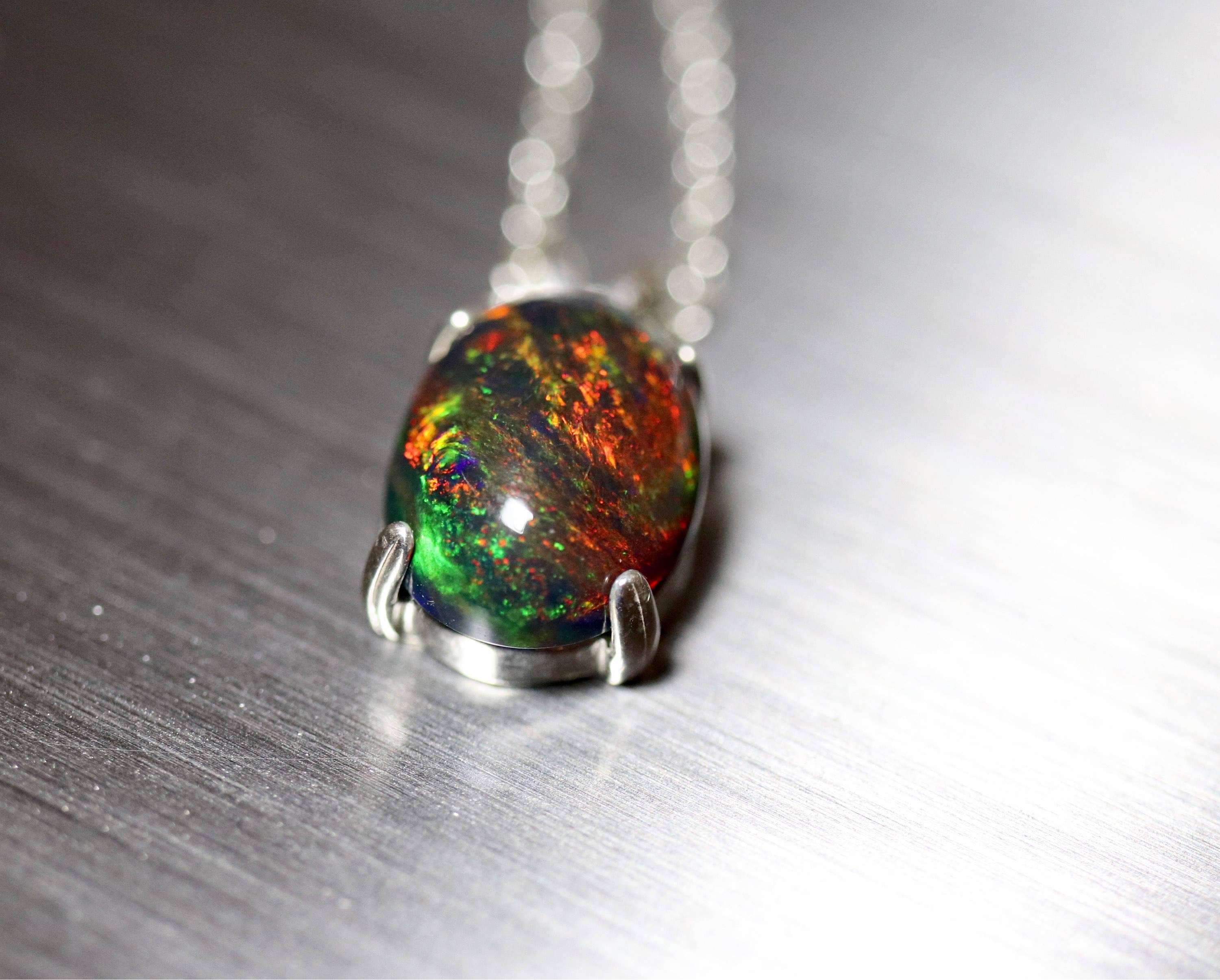 Natural black opal, black Opal necklace, fire opal, Opal necklace ...