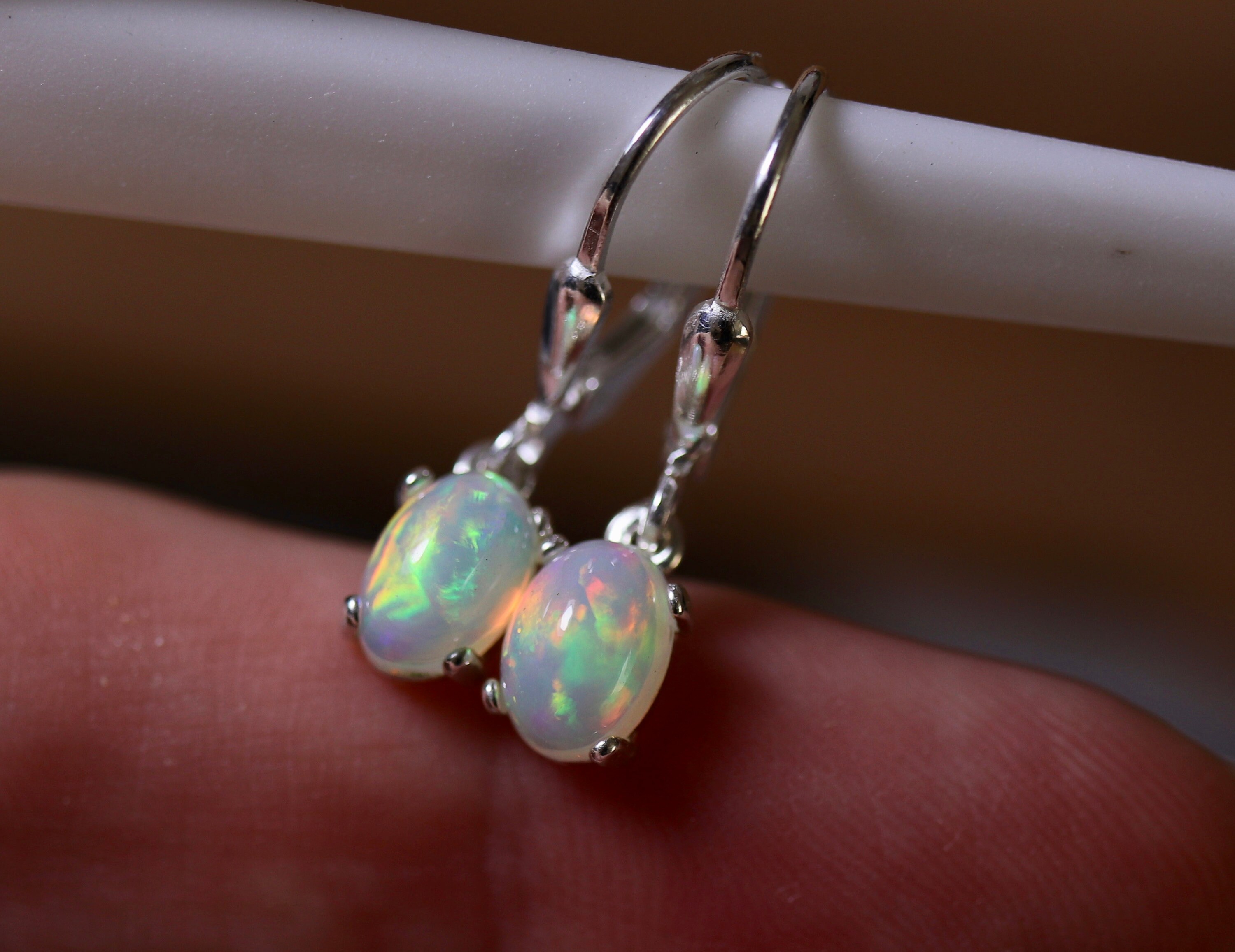 Fire opal earrings, dangle opal earrings, silver leverback earrings