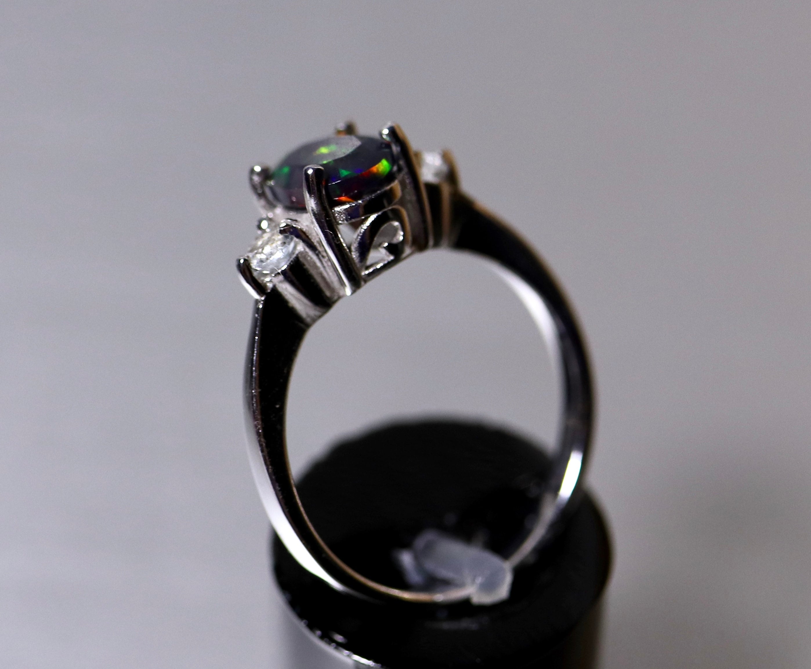 Black opal ring, opal wedding ring, bridal rings, opal engagement ring ...