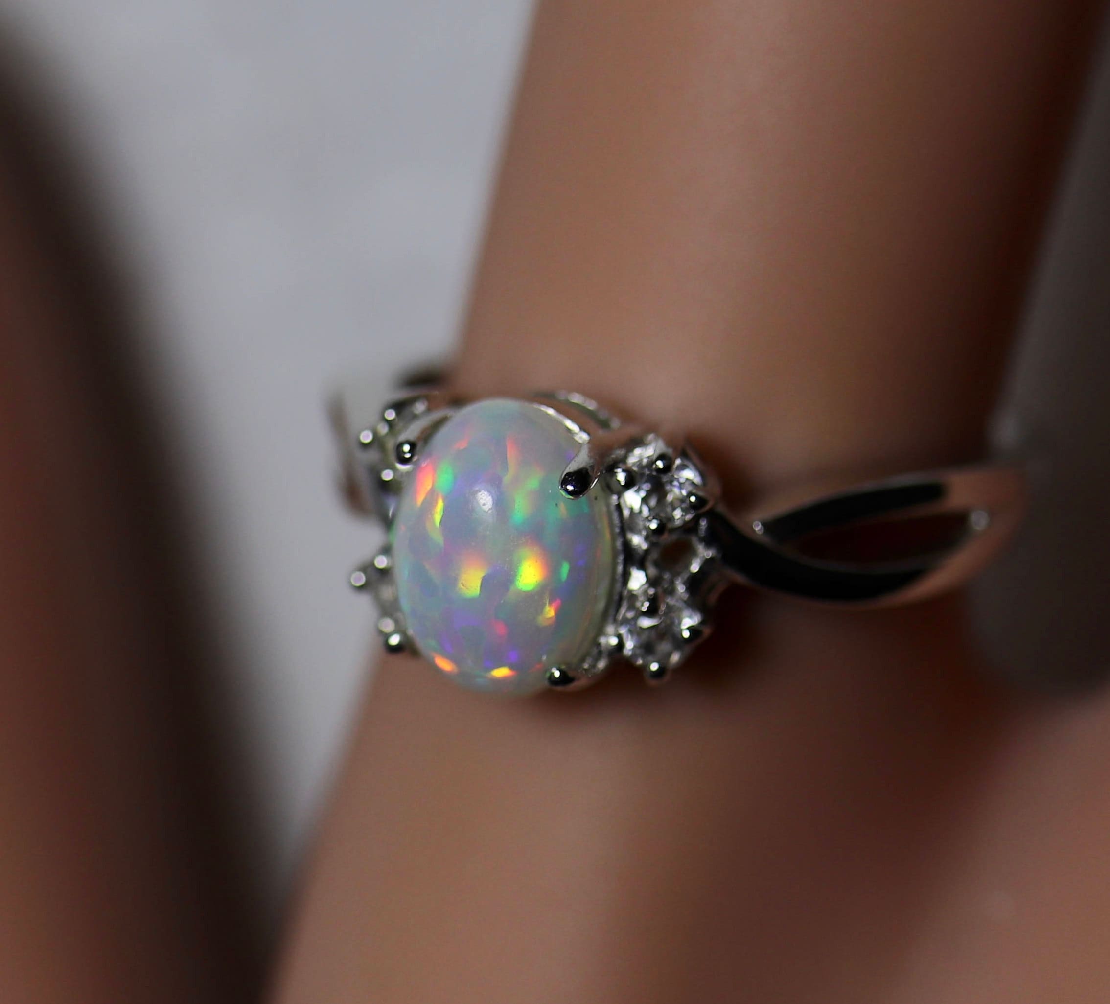 Unique opal engagement ring, rainbow opal ring, genuine opal ring ...