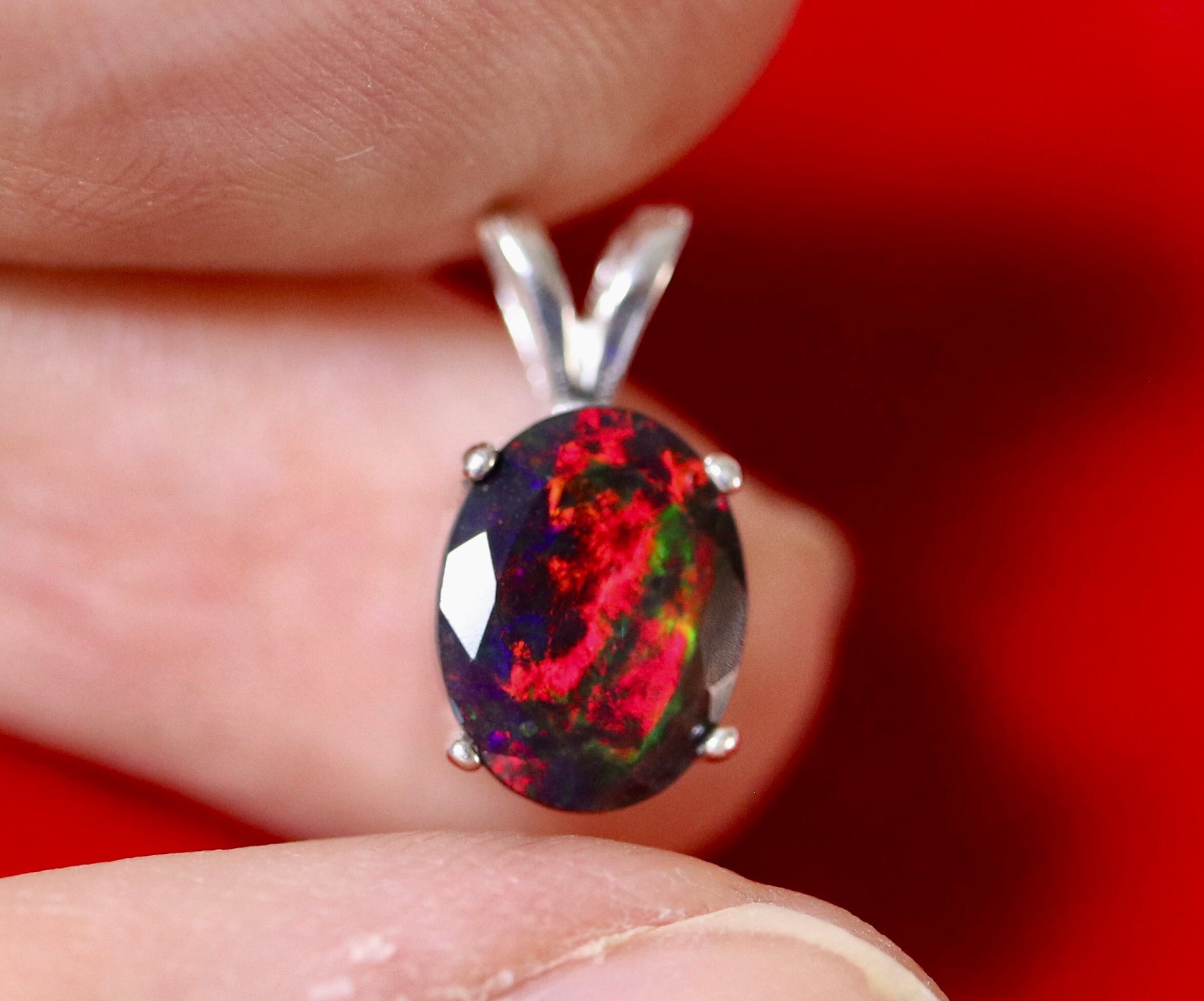 red fire black opal black opal necklace opal pendant natural opal