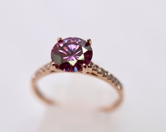 14k Rose Gold Engagement Ring Set with a Purple Moissanite Stone and a Half eternity wedding band/Moissanite Ring Set/Purple stone ring/14k