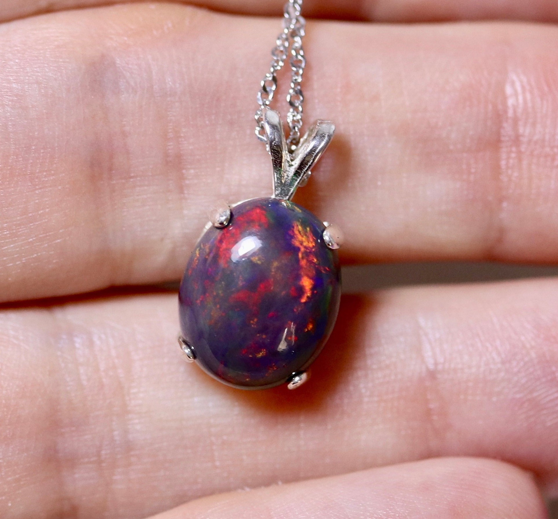 Natural black opal, black fire opal necklace, black opal pendant ...