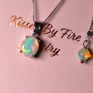 Pink opal necklace made with white opal pendant set in a simple setting in Sterling silver or 14k gold/Fire Opal Necklace/Birthstone jewelry