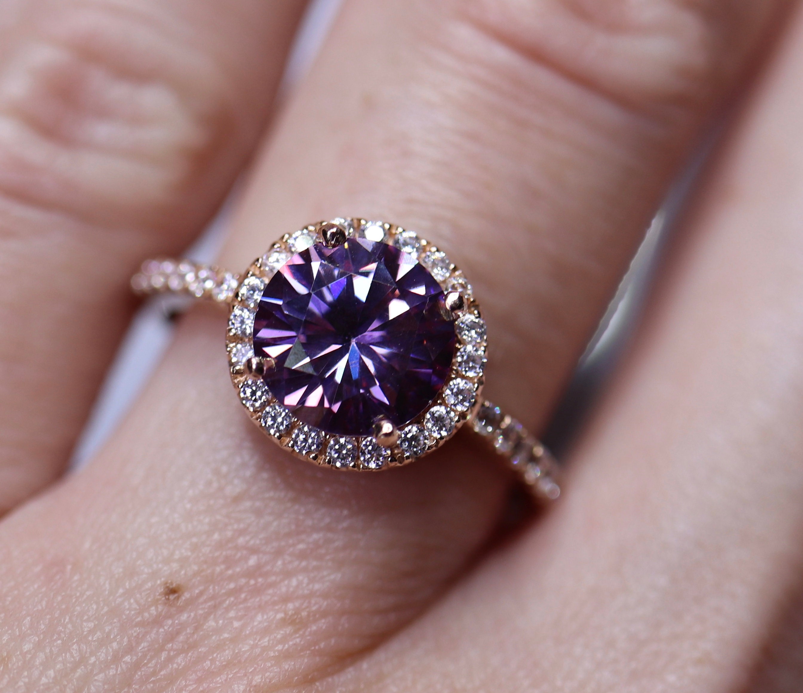  Moissanite  ring  purple moissanite  god Engagement ring  