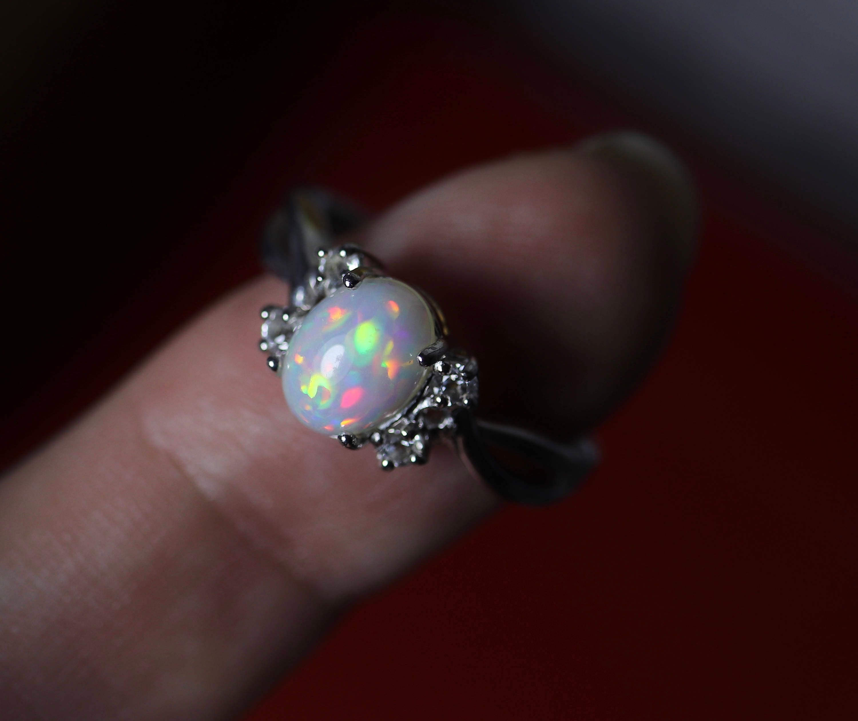 Unique opal engagement ring, rainbow opal ring, genuine opal ring ...