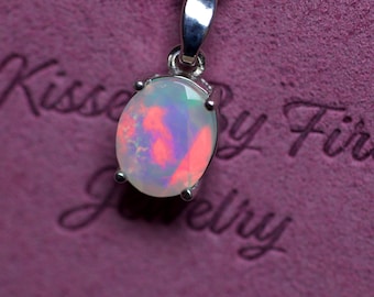 Pink opal necklace in Sterling Silver/Fire Opal Pendant/rainbow necklace/opal necklace silver/anniversary gift/white opal/fire opal
