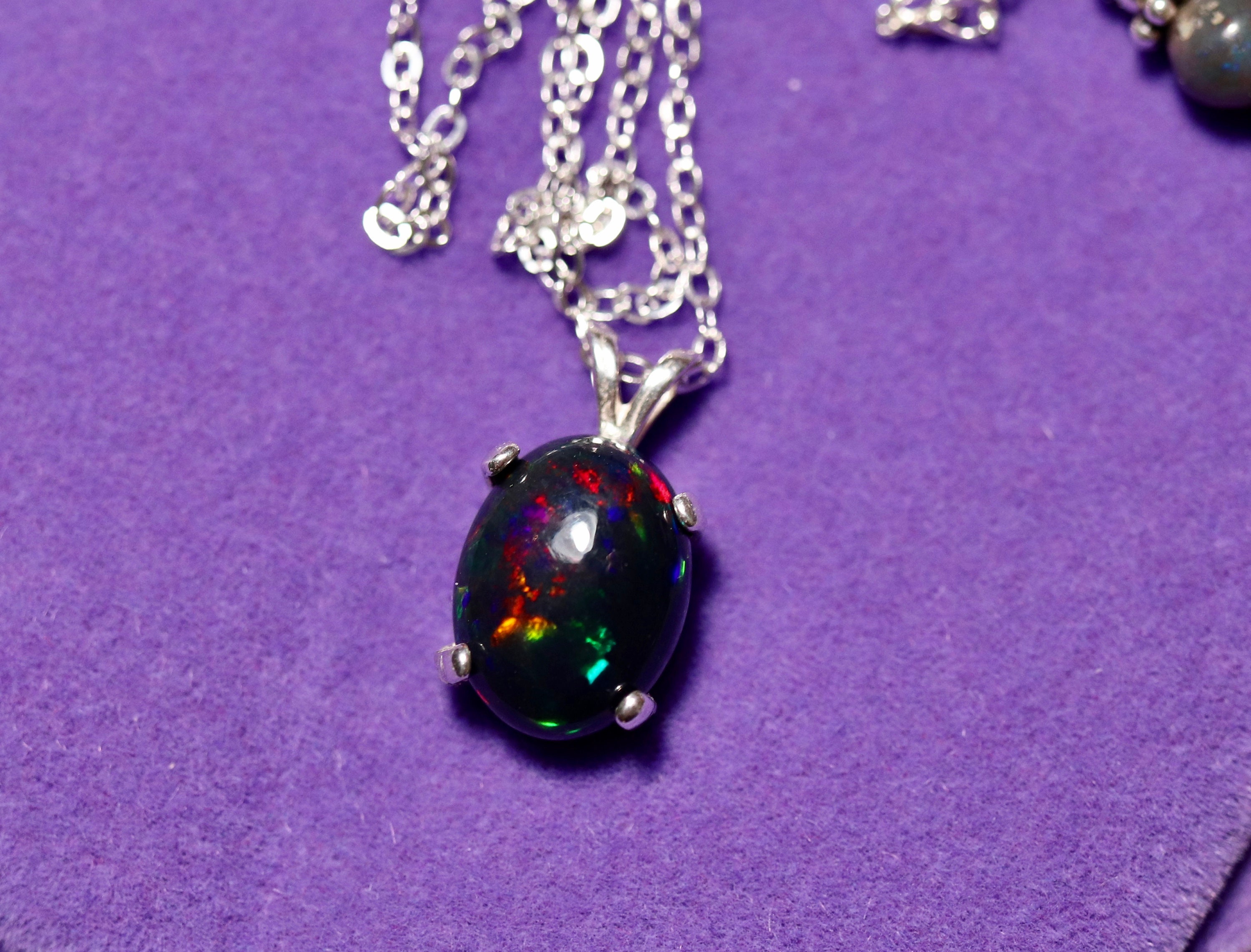 Black opal necklace, opal pendant, large opal pendant, black fire opal ...