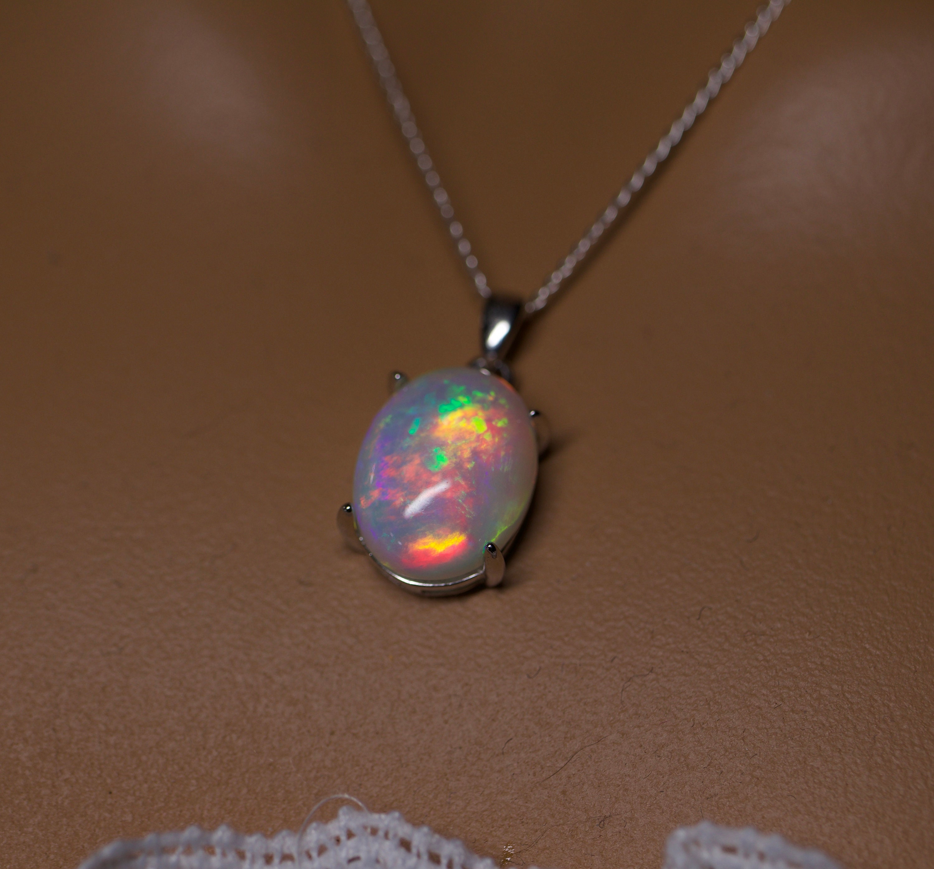 Large opal pendant, fire opal necklace, white opal, silver opal pendant ...