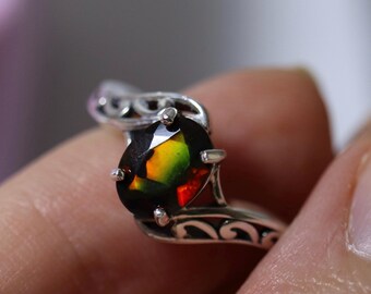 Unique Black Opal Ring with Red Fire Black Opal Stone in Vintage Silver Antique Band - One of a kind Handmade Promise Black Fire Opal Ring