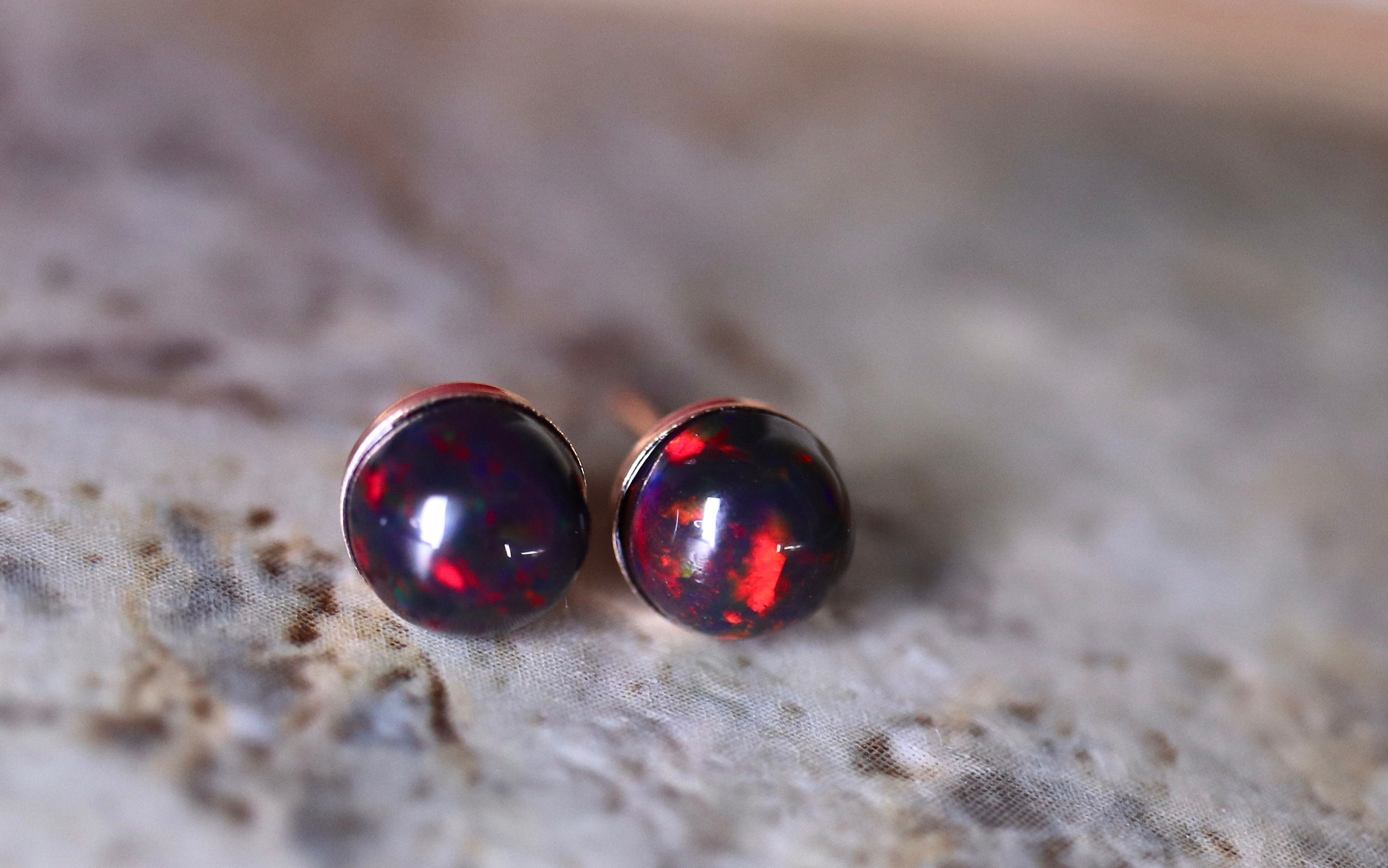 Black fire studs best round opals silver opal earrings bezel