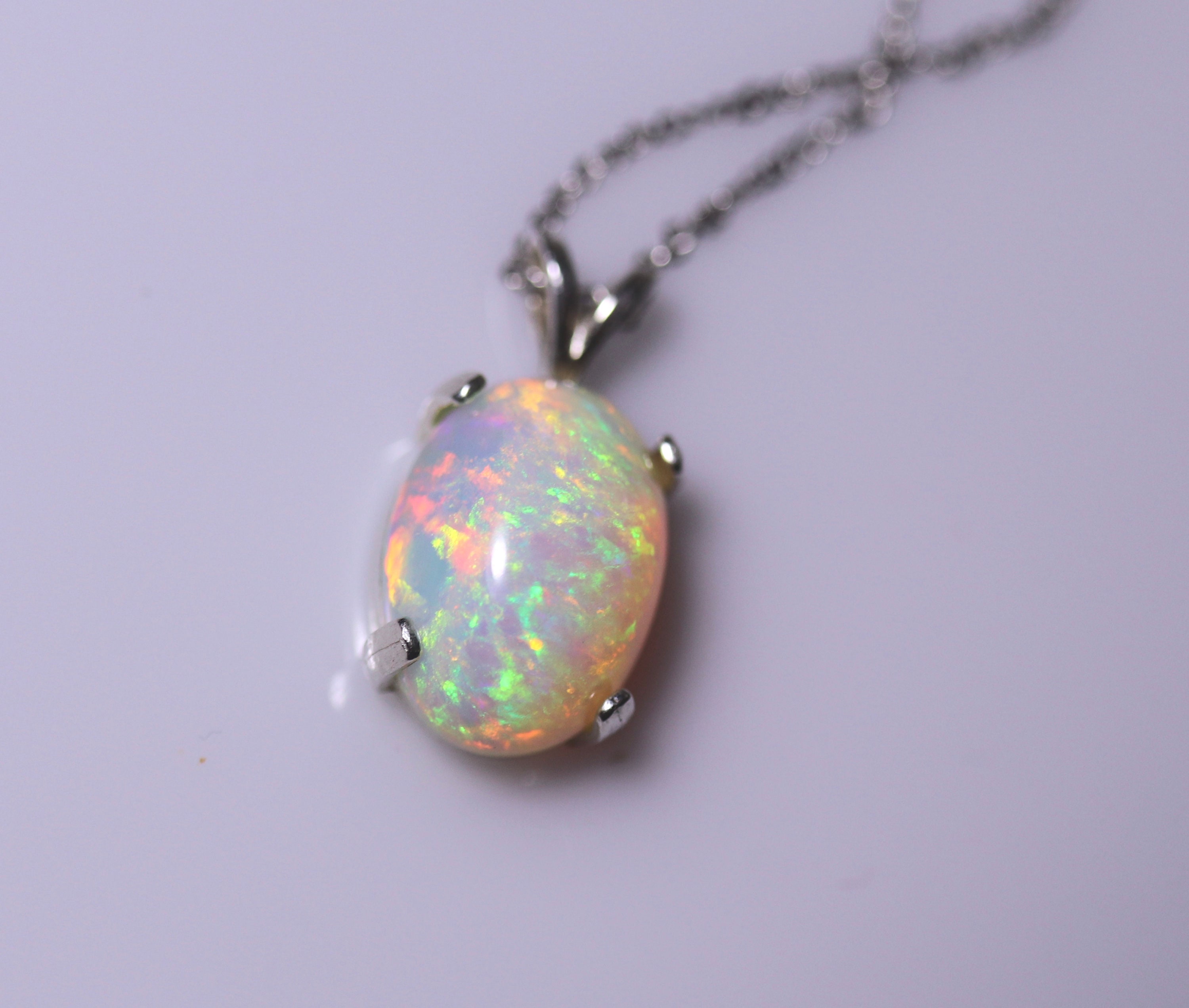 White opal necklace, Fire opal pendant, natural opal, large opal ...