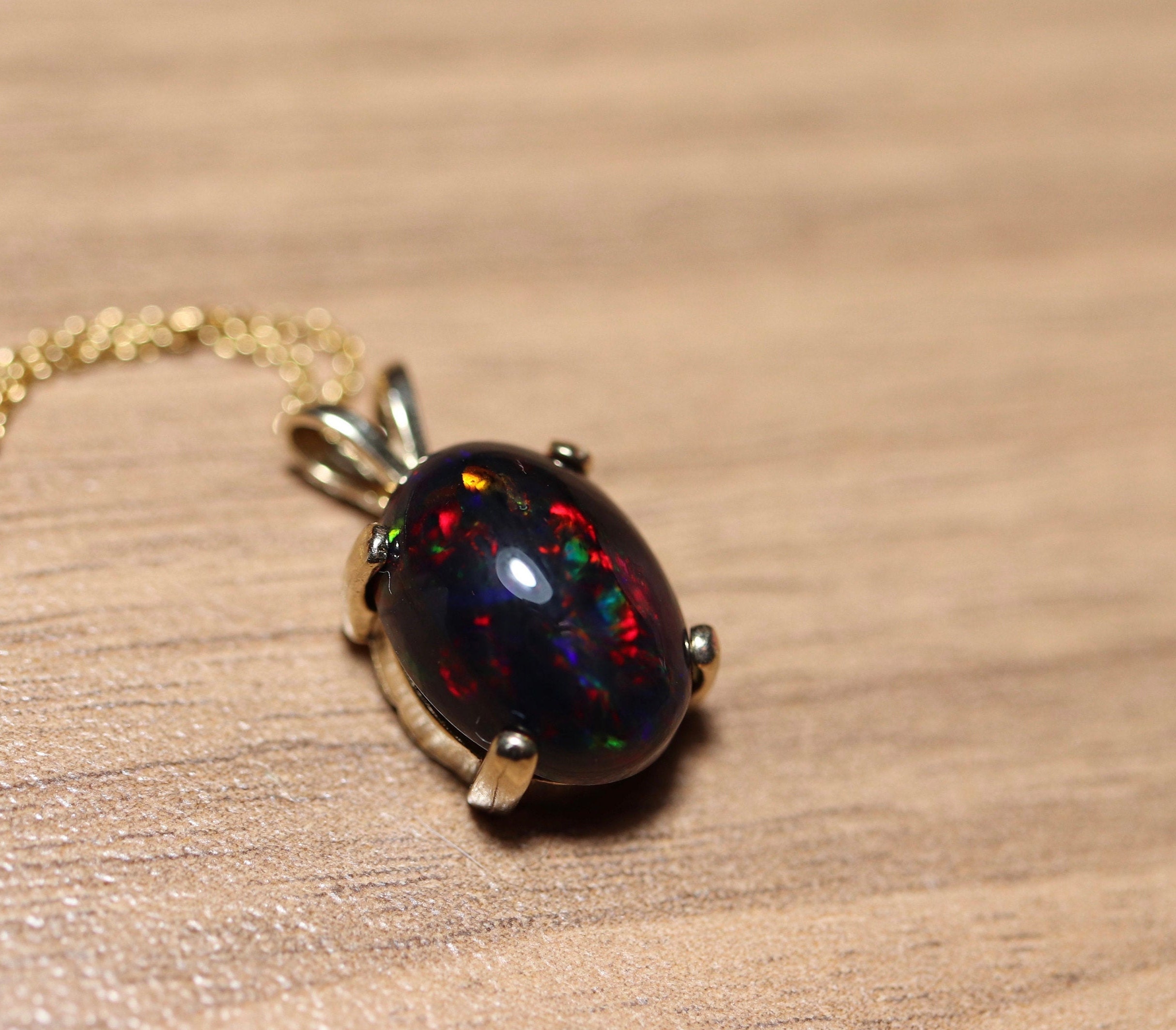 Black opal necklace, opal pendant, large opal pendant, black fire opal ...