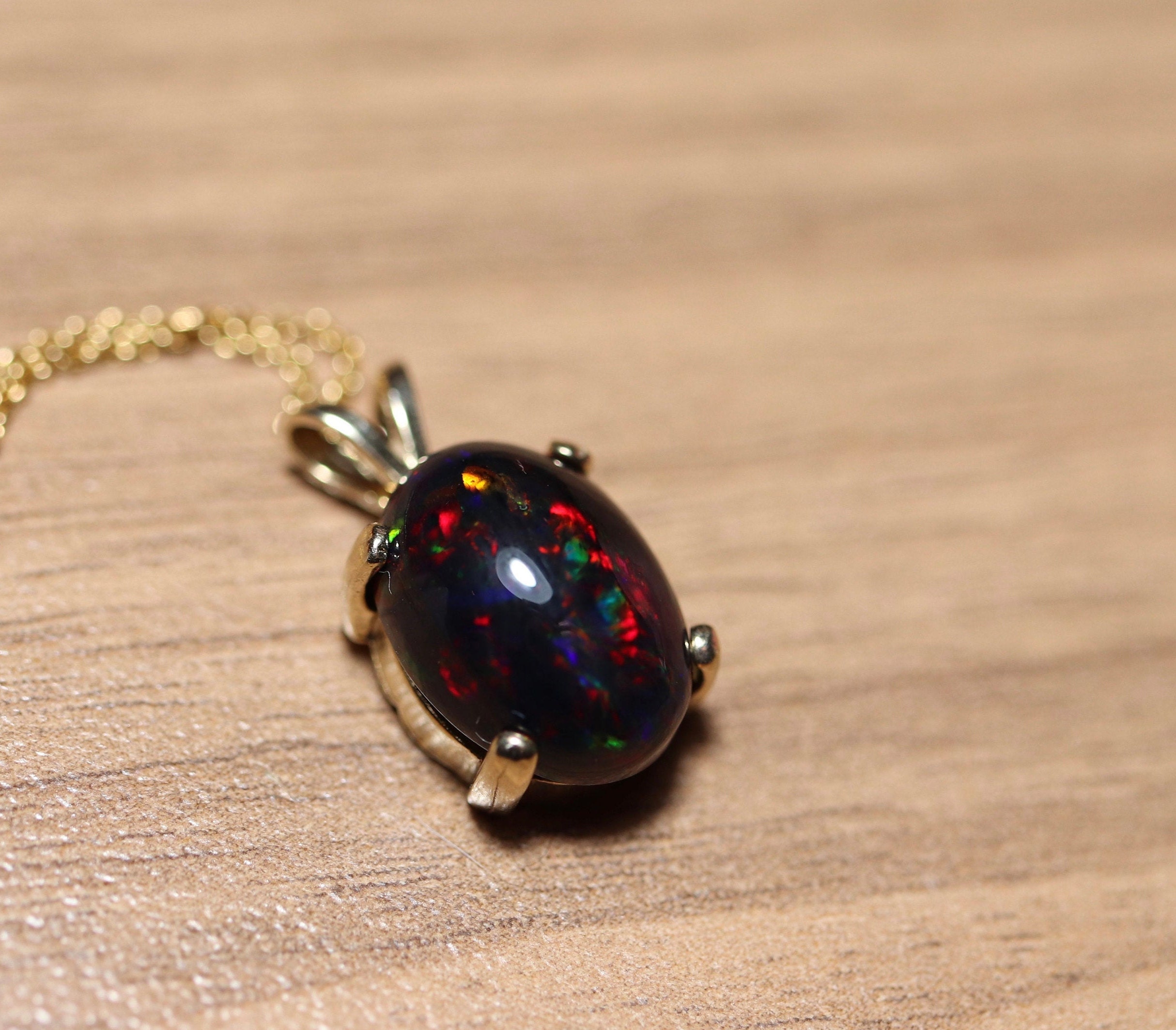 Mens black cheap opal pendant