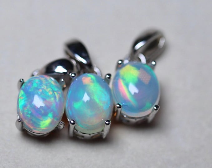 Blue Opal Pendant in Sterling Silver Handmade with a Genuine Crystal Opal Gemstone in Oval Gold filled Necklace with diamond cut chain