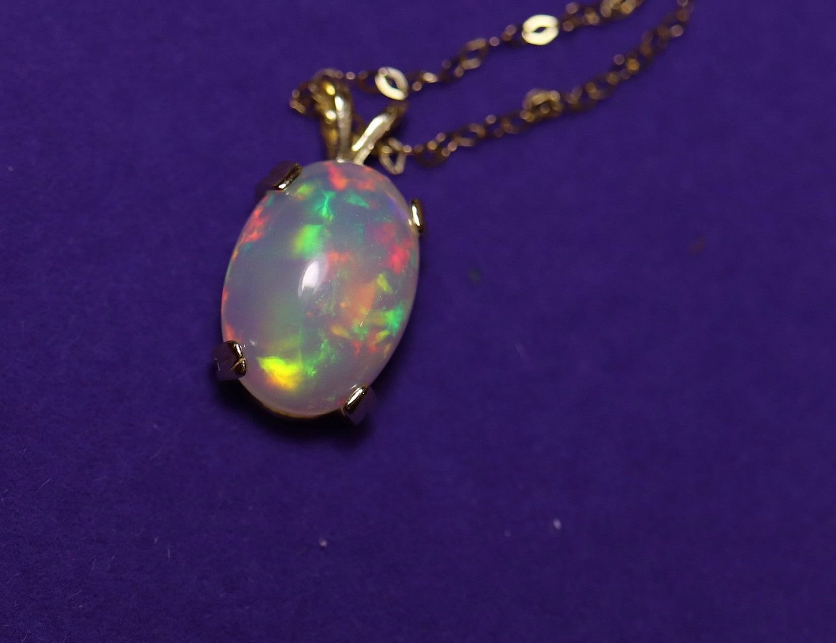 Large opal pendant, gold opal necklace, natural opal, rainbow fire opal ...
