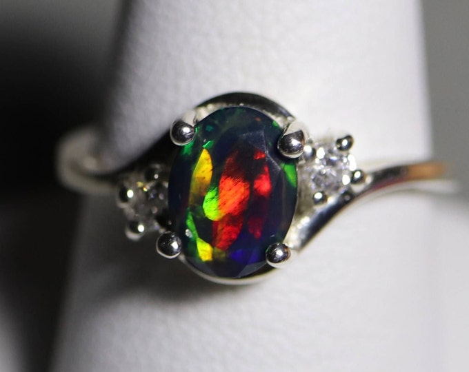 Genuine black opal, silver opal ring, anniversary gift, black opal ring, silver opal jewelry, opal promise ring, white gold jewelry, opal