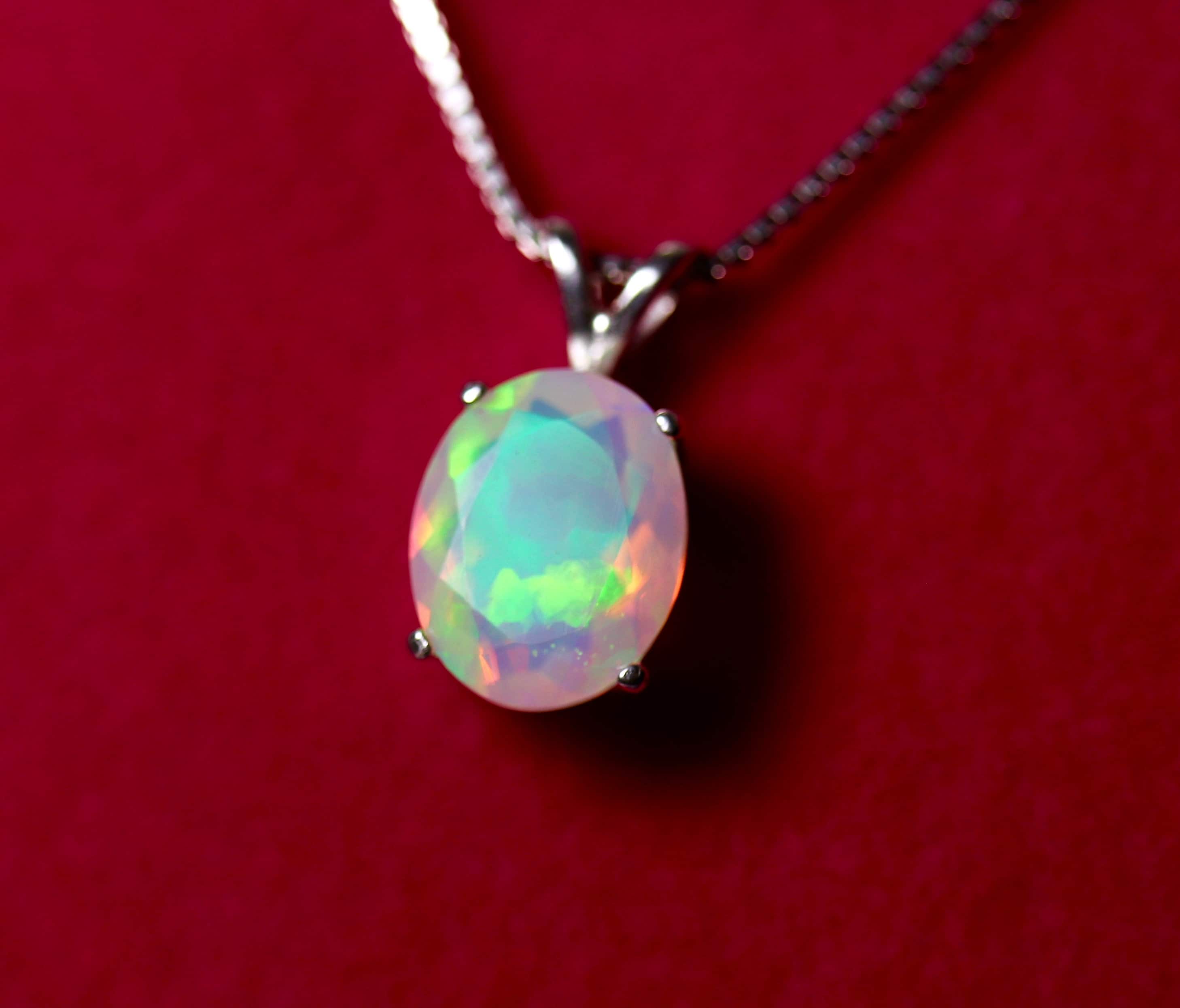 Natural opal pendant, rainbow opal necklace, genuine fire opal, glowing
