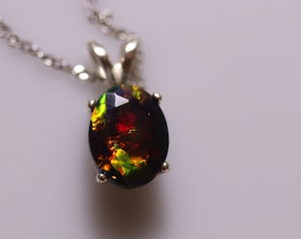 Black opal pendant, natural fire opal, black opal necklace, opal jewelry, genuine black opal, October birthstone, gift for her, fire opal