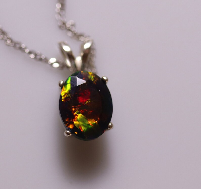 Black Opal Pendant Natural Fire Necklace Jewelry Genuine October Birthstone Gift For Her