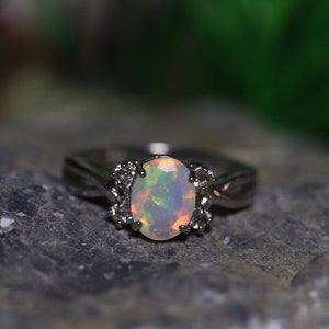 Natural Opal Ring, Fire Opal Ring, Opal Engagement Ring, Rainbow Opal ...