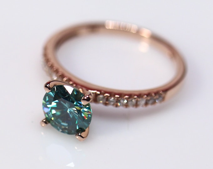Gold engagement ring, blue moissanite, bridal set, wedding moissanite, 14K rose gold, natural diamonds, wedding rings, moissanite bridal