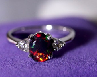 Black opal ring, opal wedding ring, bridal rings, opal engagement ring, rings for women, bridal, promise ring, rare black opal, opal rings