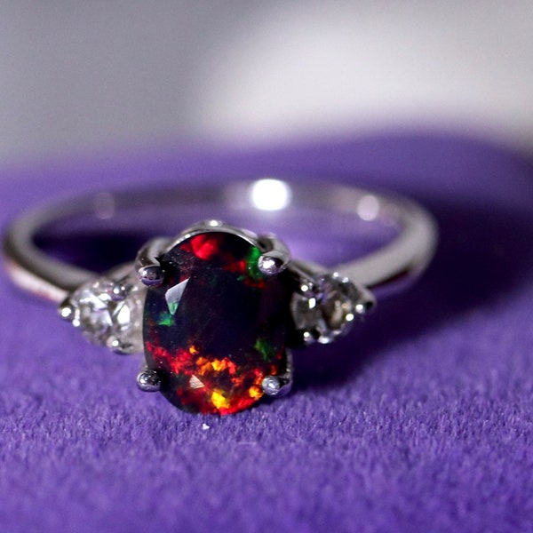 Black opal ring, opal wedding ring, bridal rings, opal engagement ring, rings for women, bridal, promise ring, rare black opal, opal rings