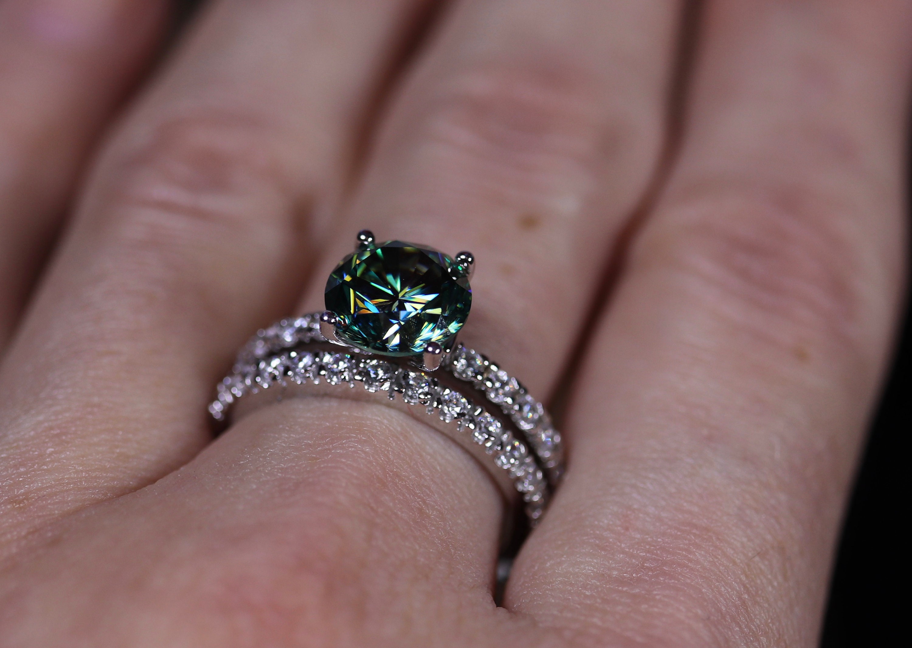 Blue moissanite, moissanite ring, moissanite set, bridal set, classic