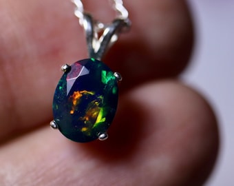 Black opal necklace, genuine black opal, fire opal pendant, pin fire opal, jewelry gift, ready to ship, black opal jewelry, dark gemstone