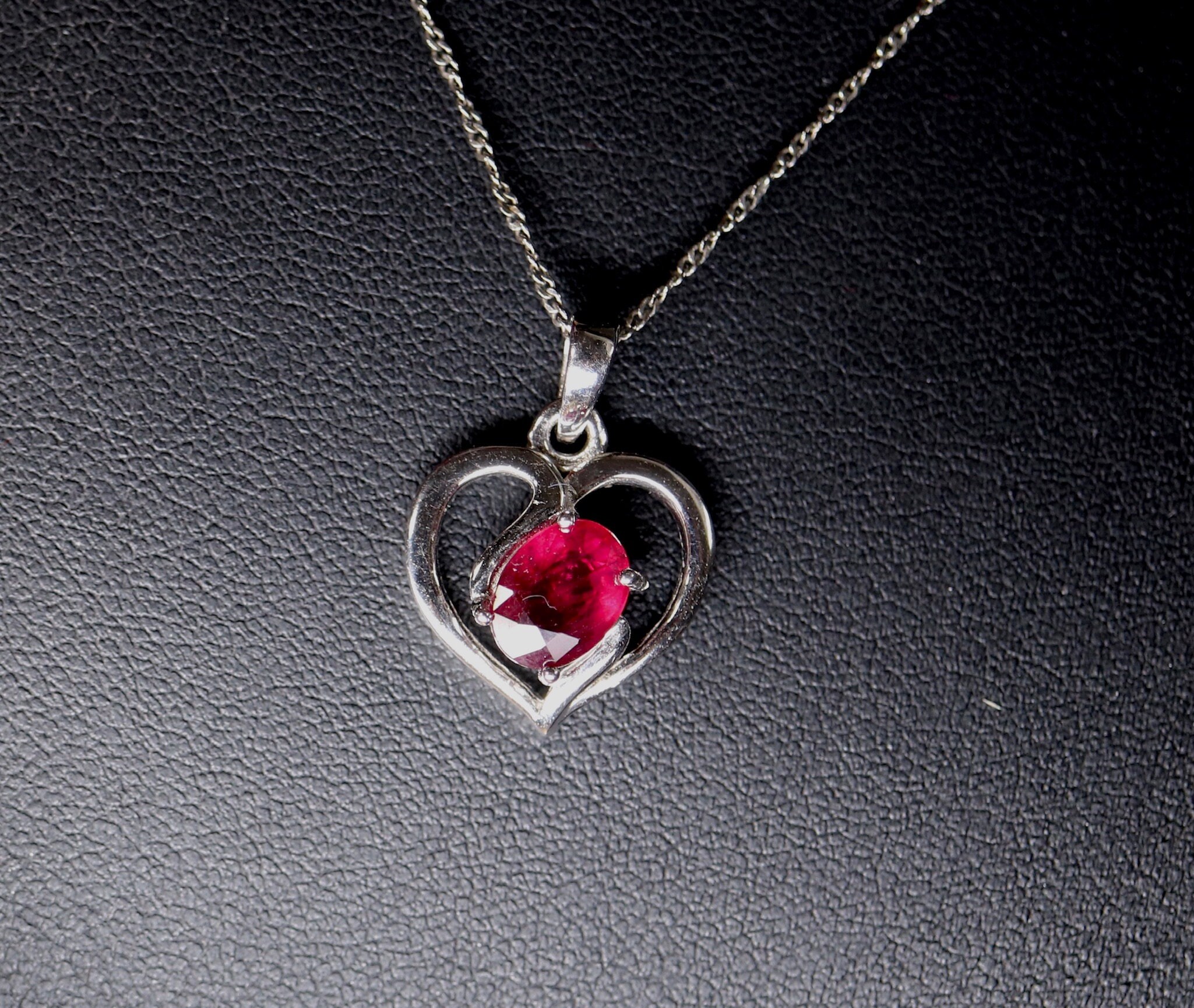Genuine ruby pendant, Heart-shaped ruby, one of a kind design, romantic