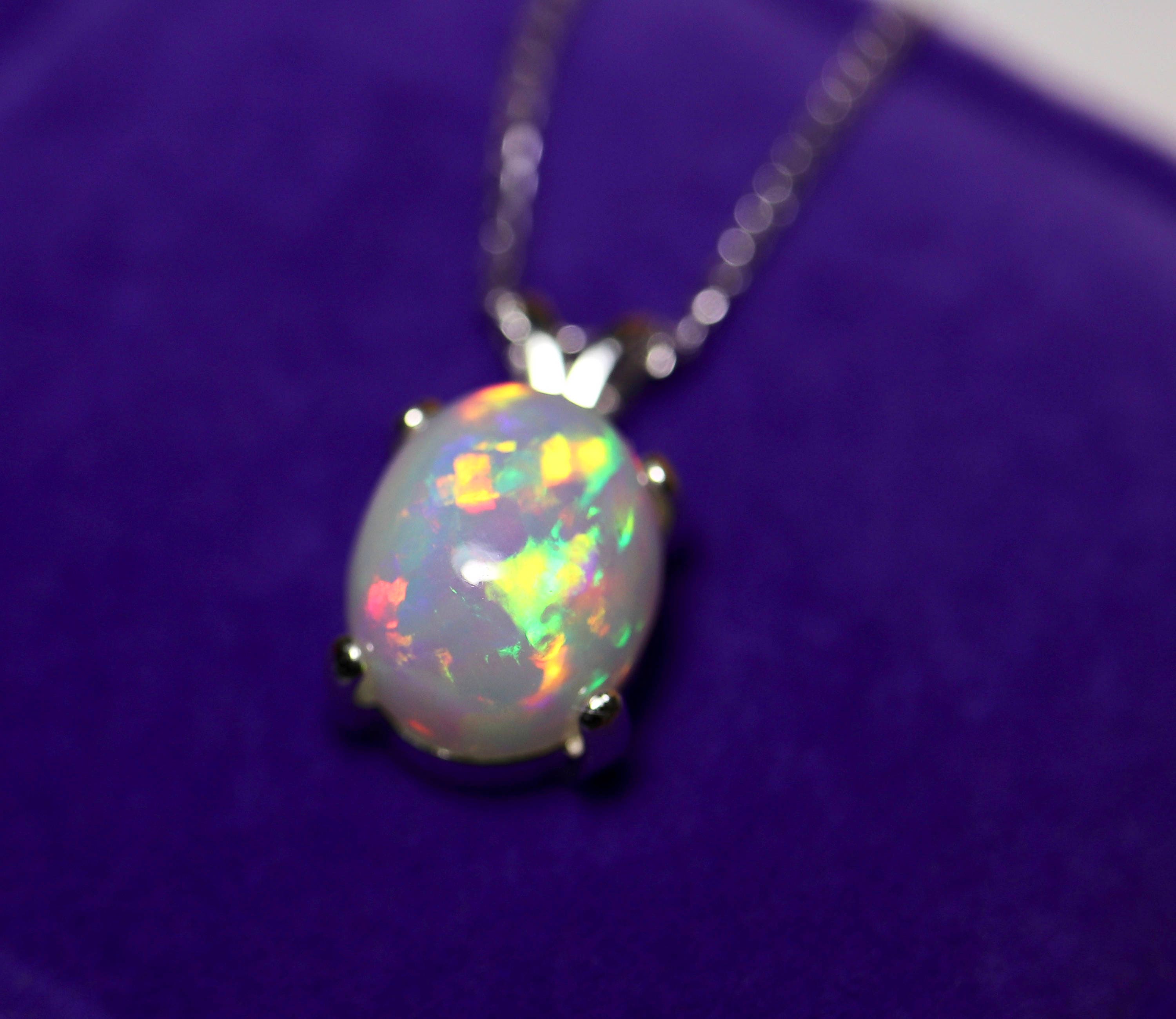 RARE quality grade large natural opal pendant, AAAA rainbow glowing ...