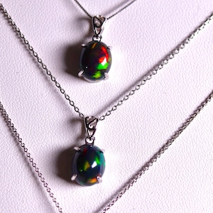 Blue Opal Necklace Created with a Natural black fire opal stone with blue and red play of color/Black opal jewelry/Raw opal/Fire Opal