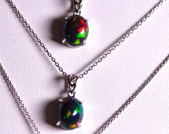 Blue Opal Necklace Created with a Natural black fire opal stone with blue and red play of color/Black opal jewelry/Raw opal/Fire Opal