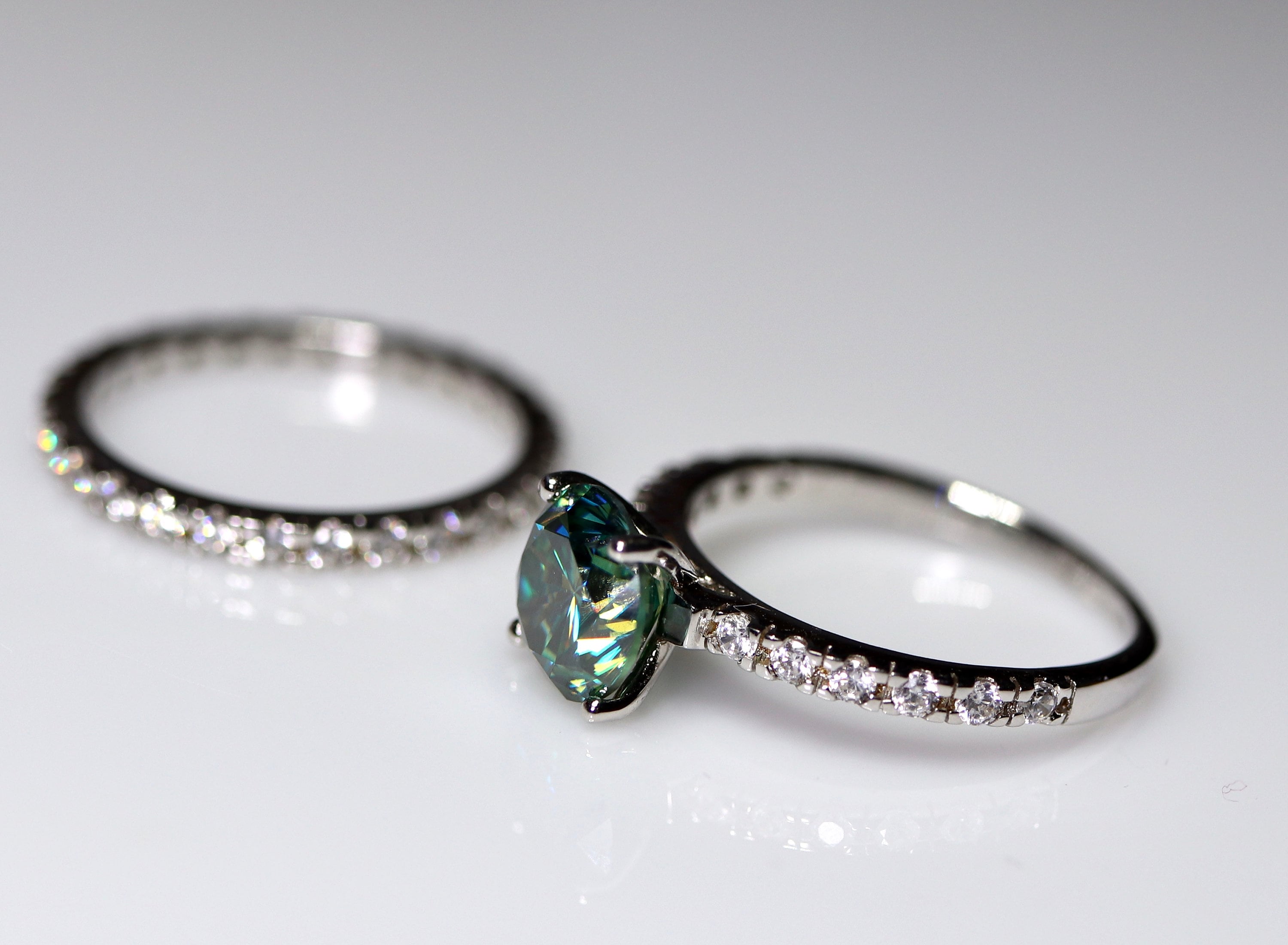 Blue moissanite, moissanite ring, moissanite set, bridal set, classic