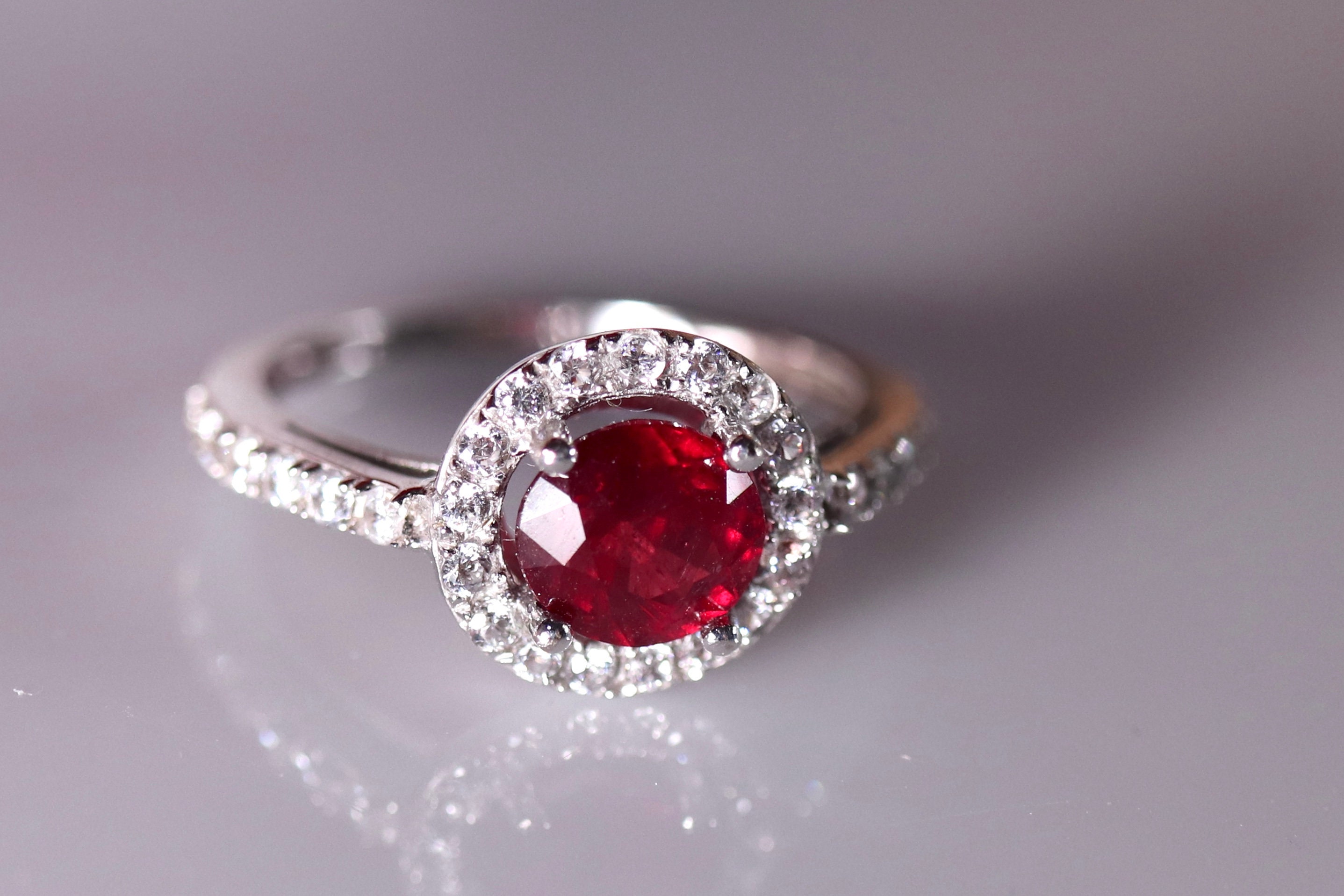 14k white gold ruby ring, natural ruby, halo ruby ring, gold ruby ring