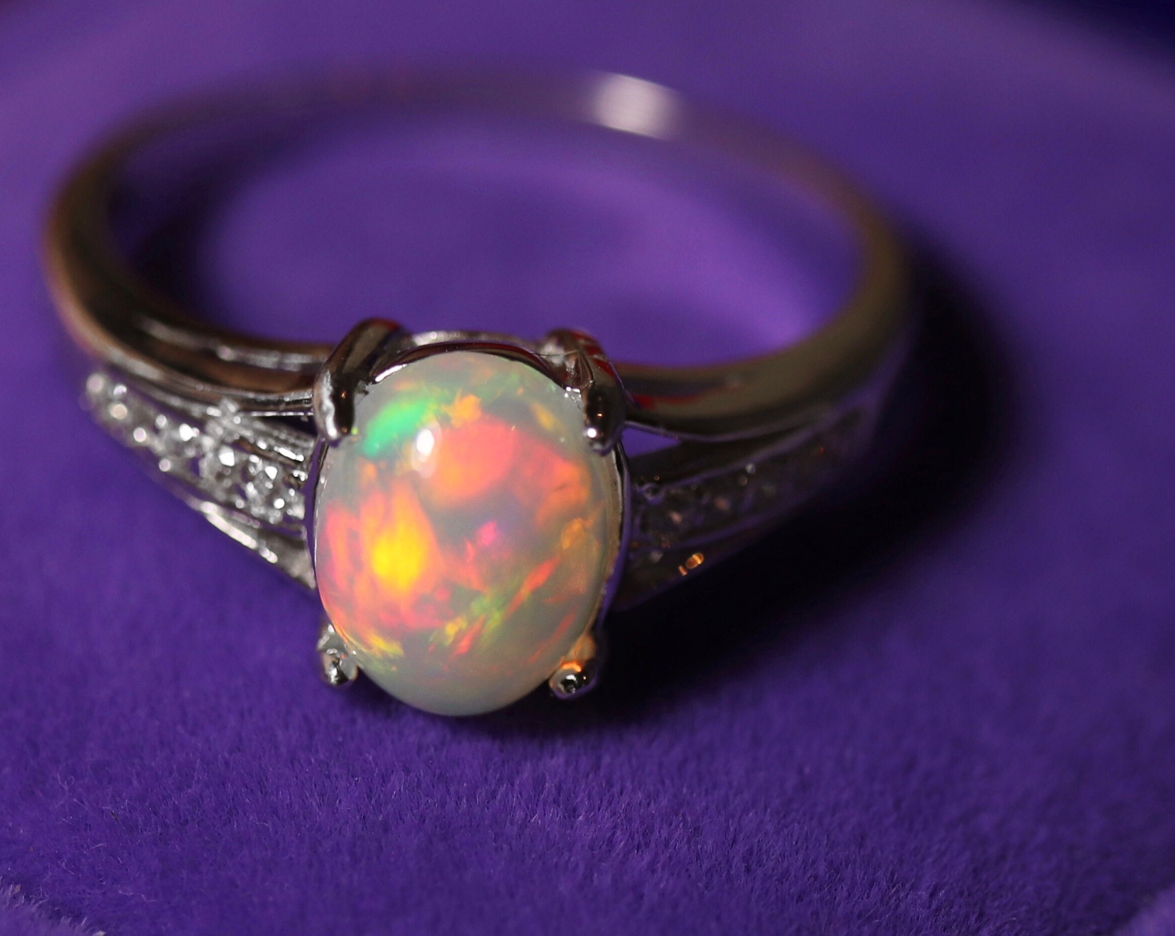 Rainbow opal ring, white opal ring, natural fire opal, opal engagement ...