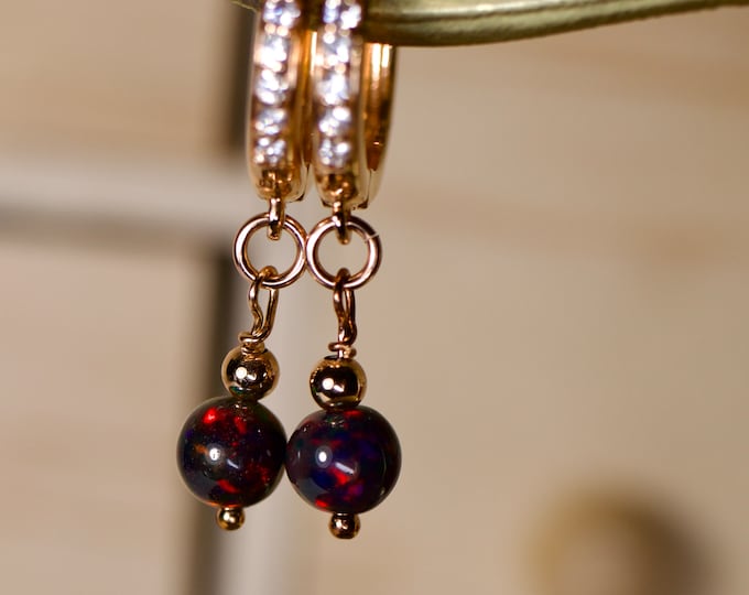 Black Opal Hoop Earrings, Rose Gold Opal Earrings, Black Opal Beads Dangles, Silver Opal Jewelry, Opal Bead Earrings, Natural Opal, Hoops