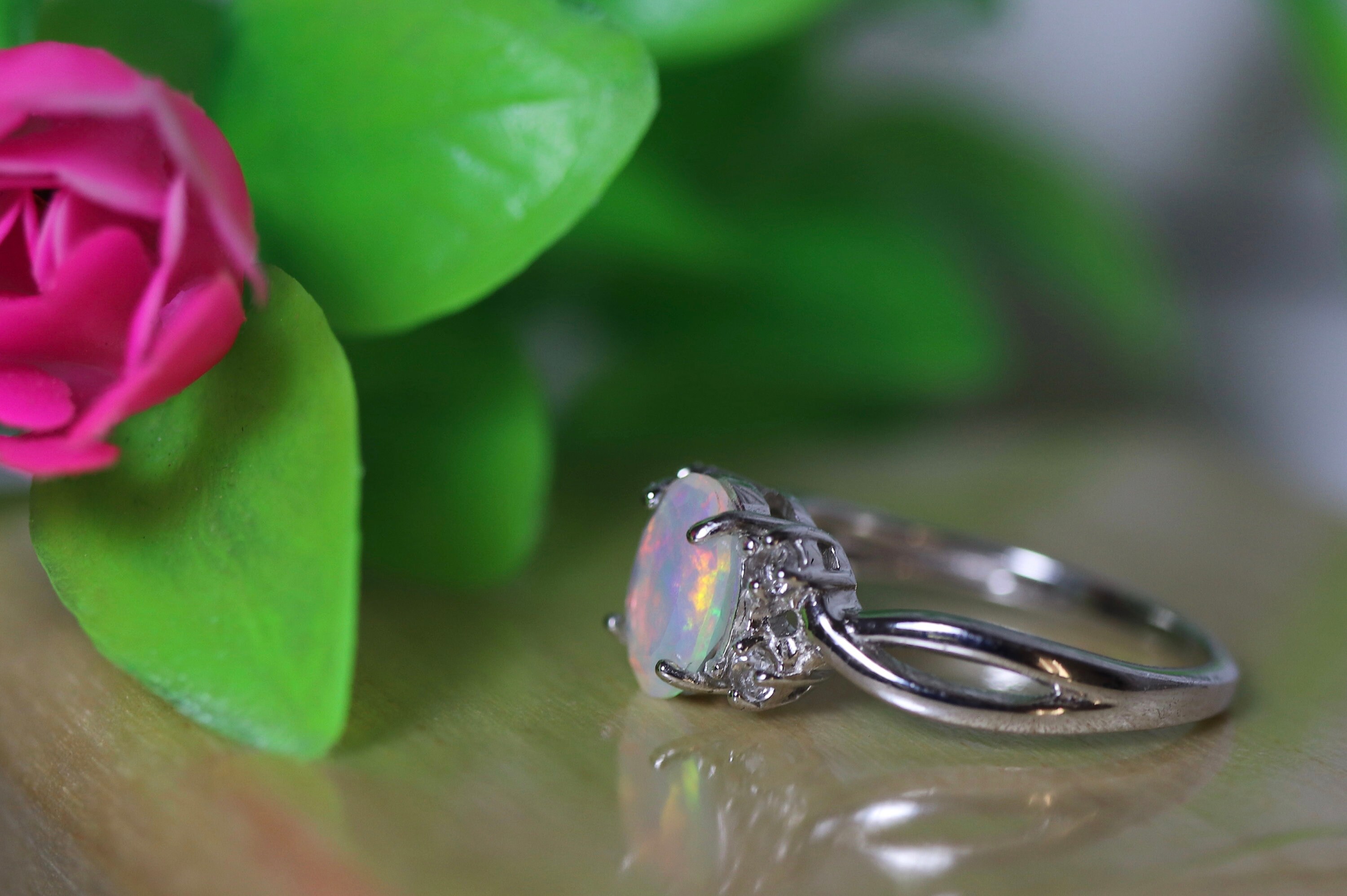 Handmade 925 Sterling Silver Ring – Fire Rainbow Opal & Blue Topaz, Size 7