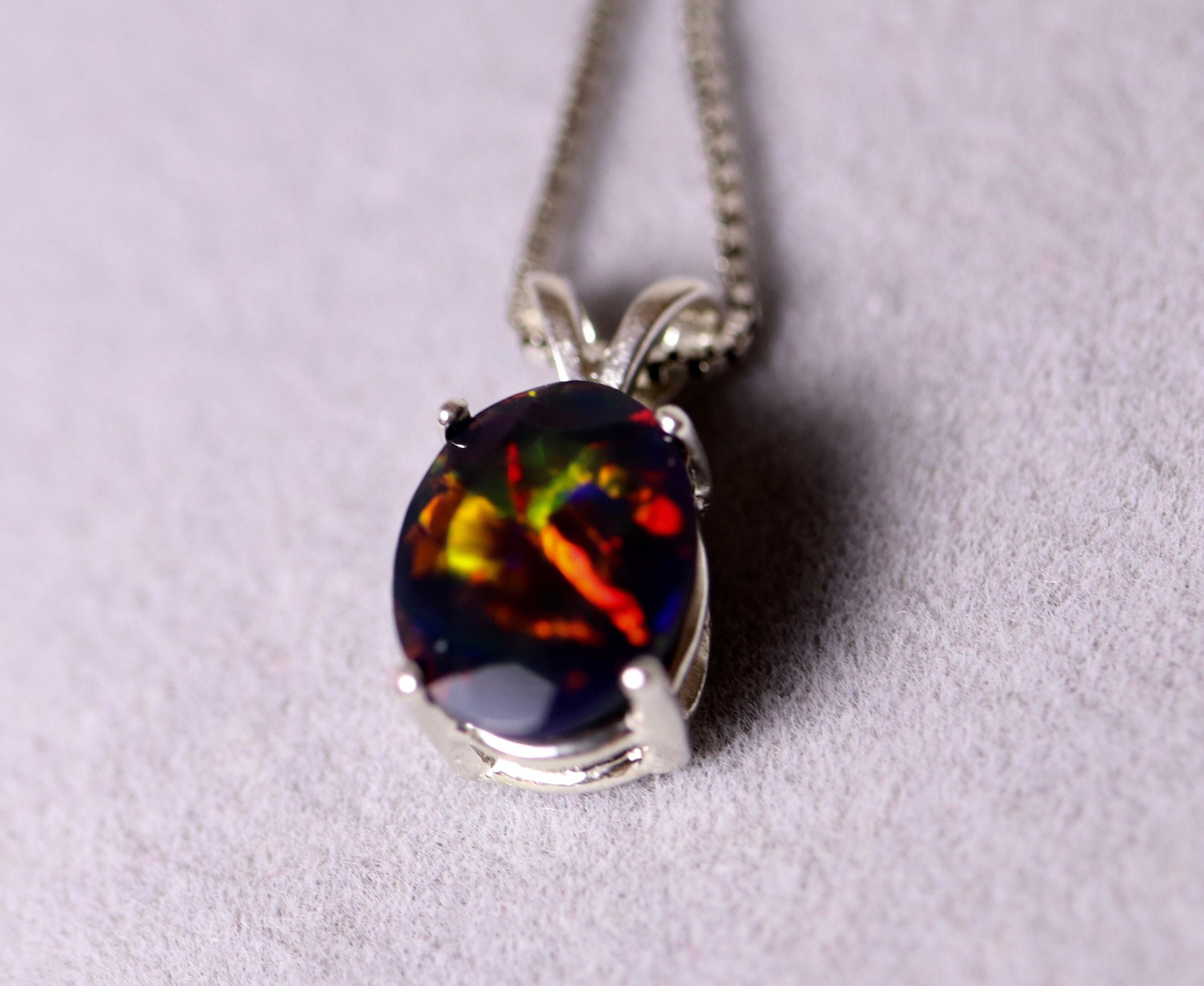 Black opal pendant, natural fire opal, black opal necklace, opal ...