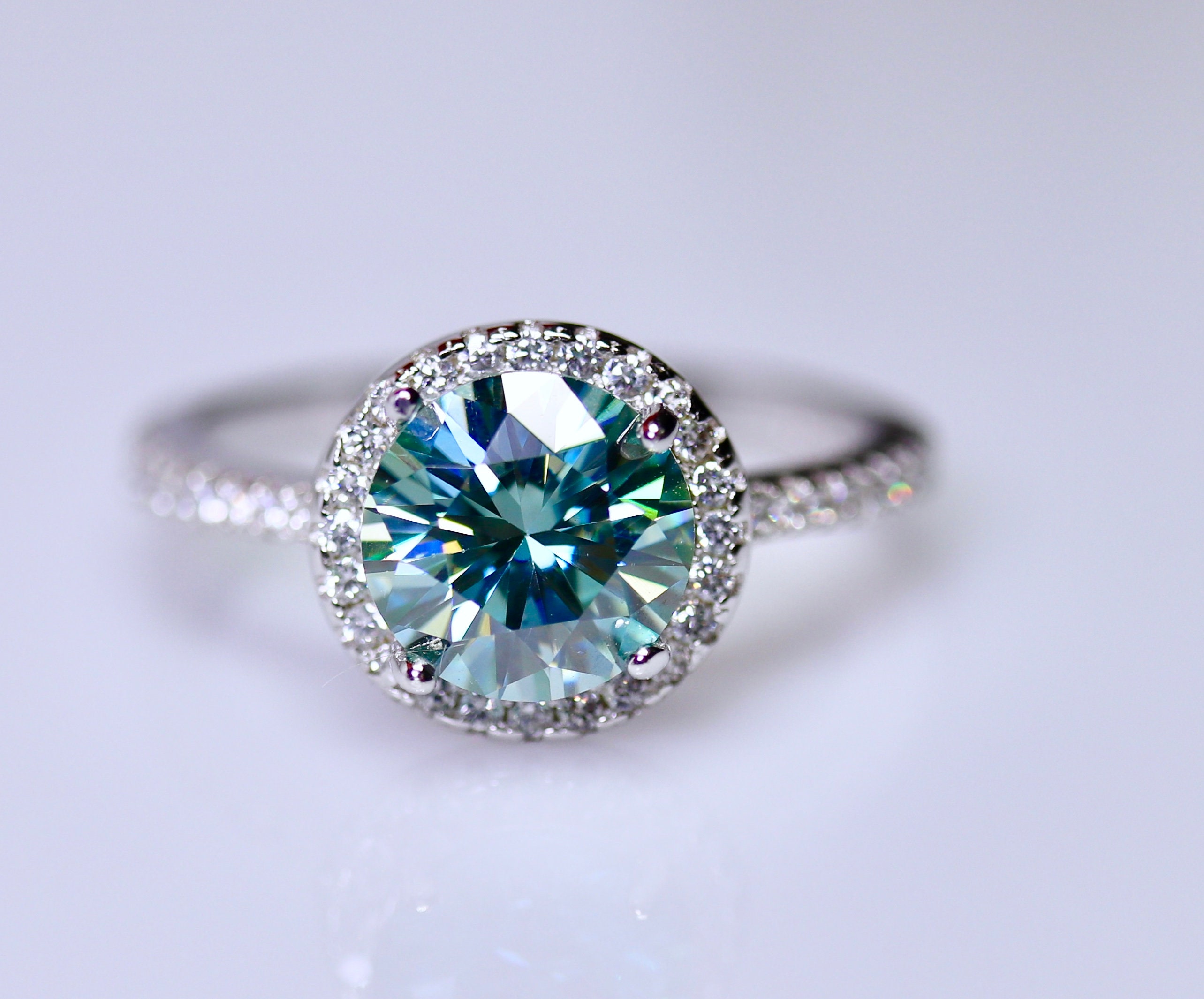 Blue moissanite set bridal ring set moissanite engagement | Etsy