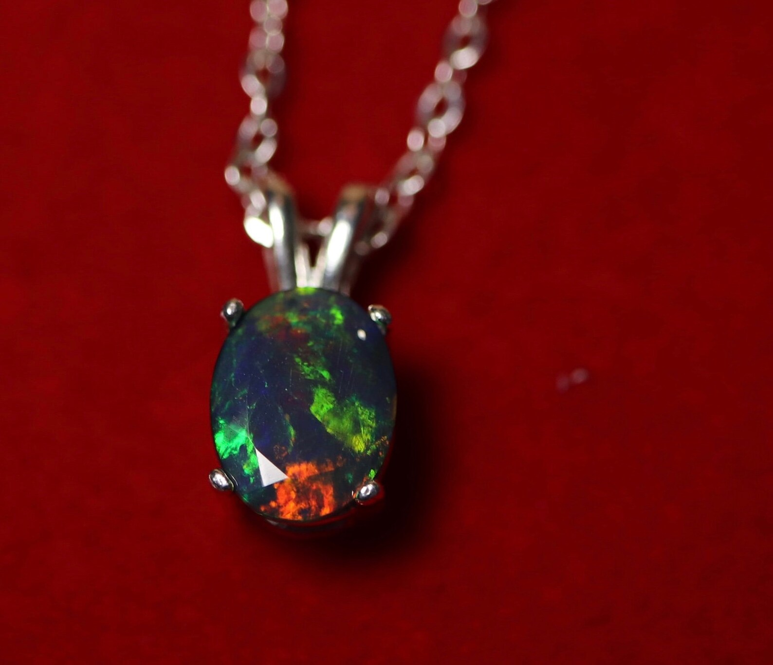 Black Opal Necklace Genuine Black Opal Fire Opal Pendant - Etsy
