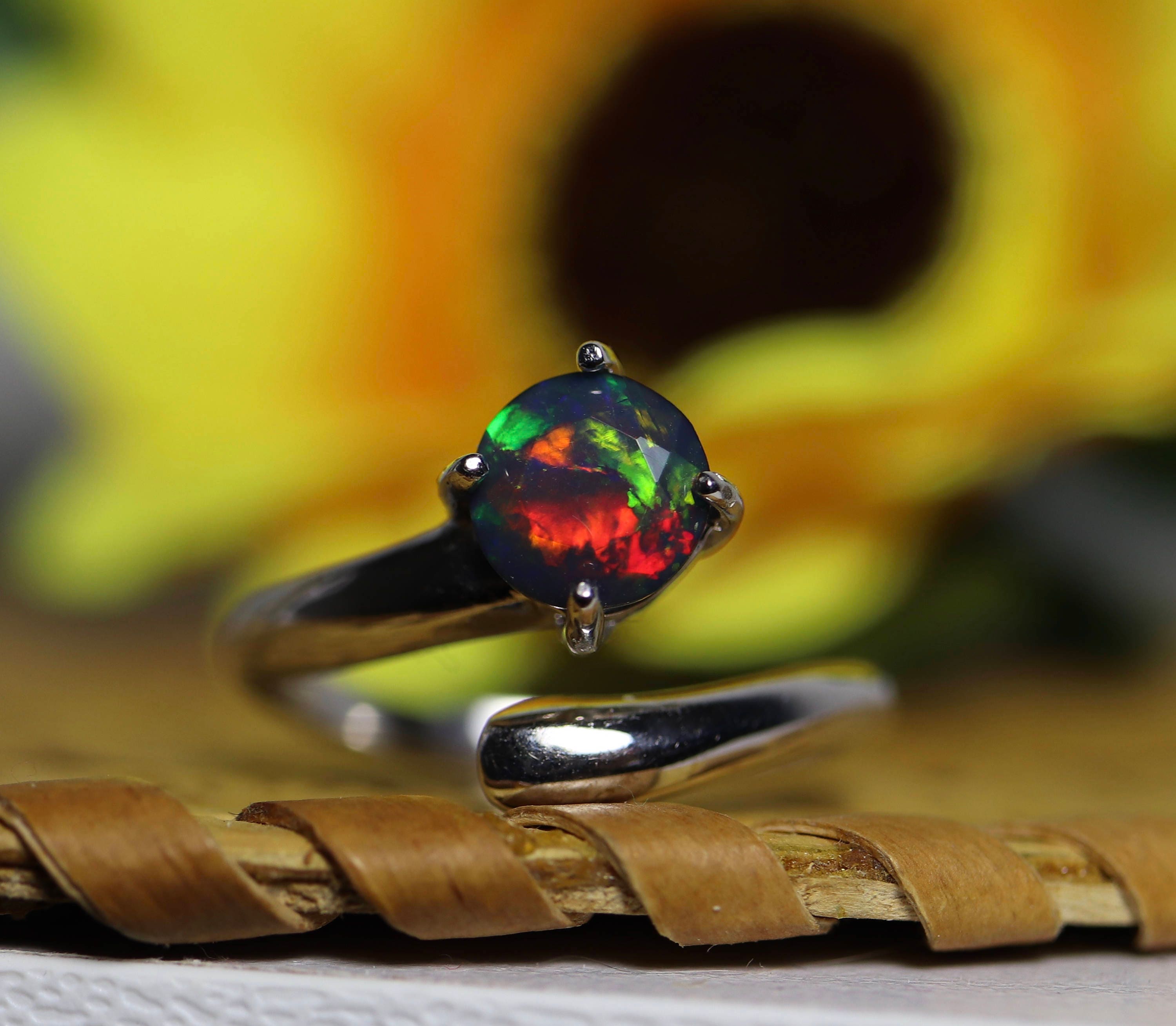 RARE opal quality grade and brightness natural black opal ring, opal ...