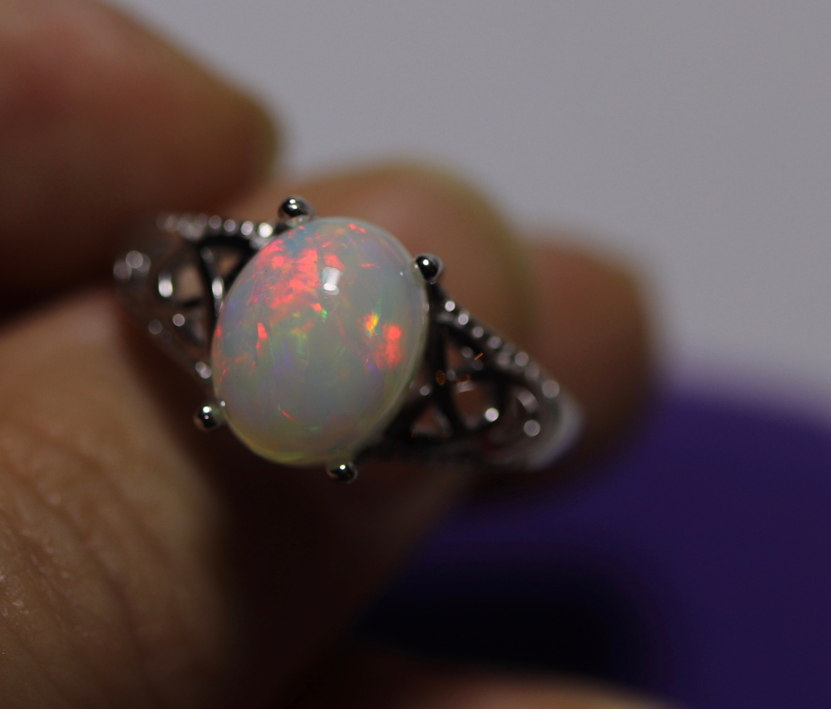 Unique white opal ring, genuine fire opal, Ethiopian opal Jewelry, opal ...