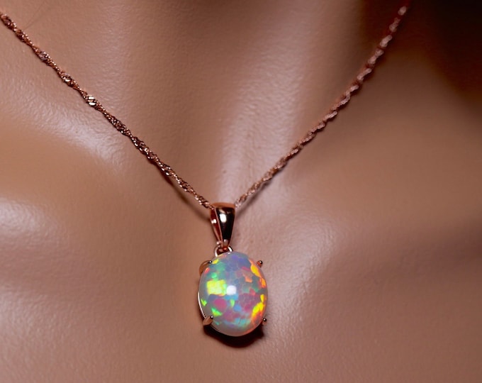 14k Gold Fire Opal Pendant Necklace in solid gold /Statement Necklace crafted with a genuine 6 ct Ethiopian Opal Stone with surreal colors