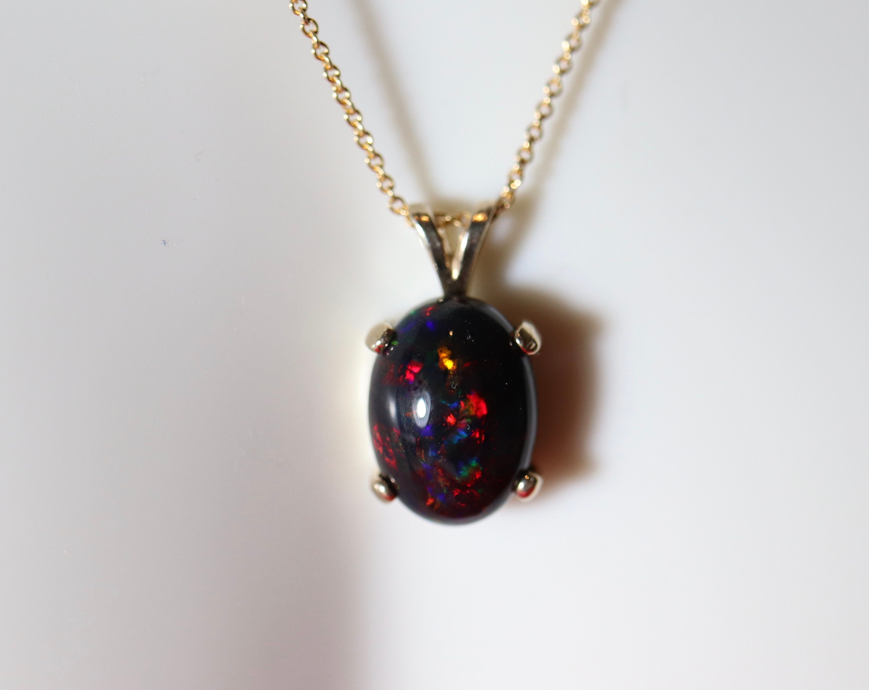 Black opal necklace, opal pendant, large opal pendant, black fire opal ...