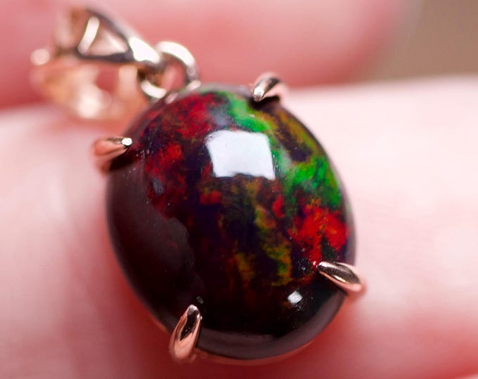 Black Fire Opal 14k Gold Necklace Handcrafted with a Natural Fire Opal Gemstone/Dainty Opal Necklace, birthstone jewelry gift for wife